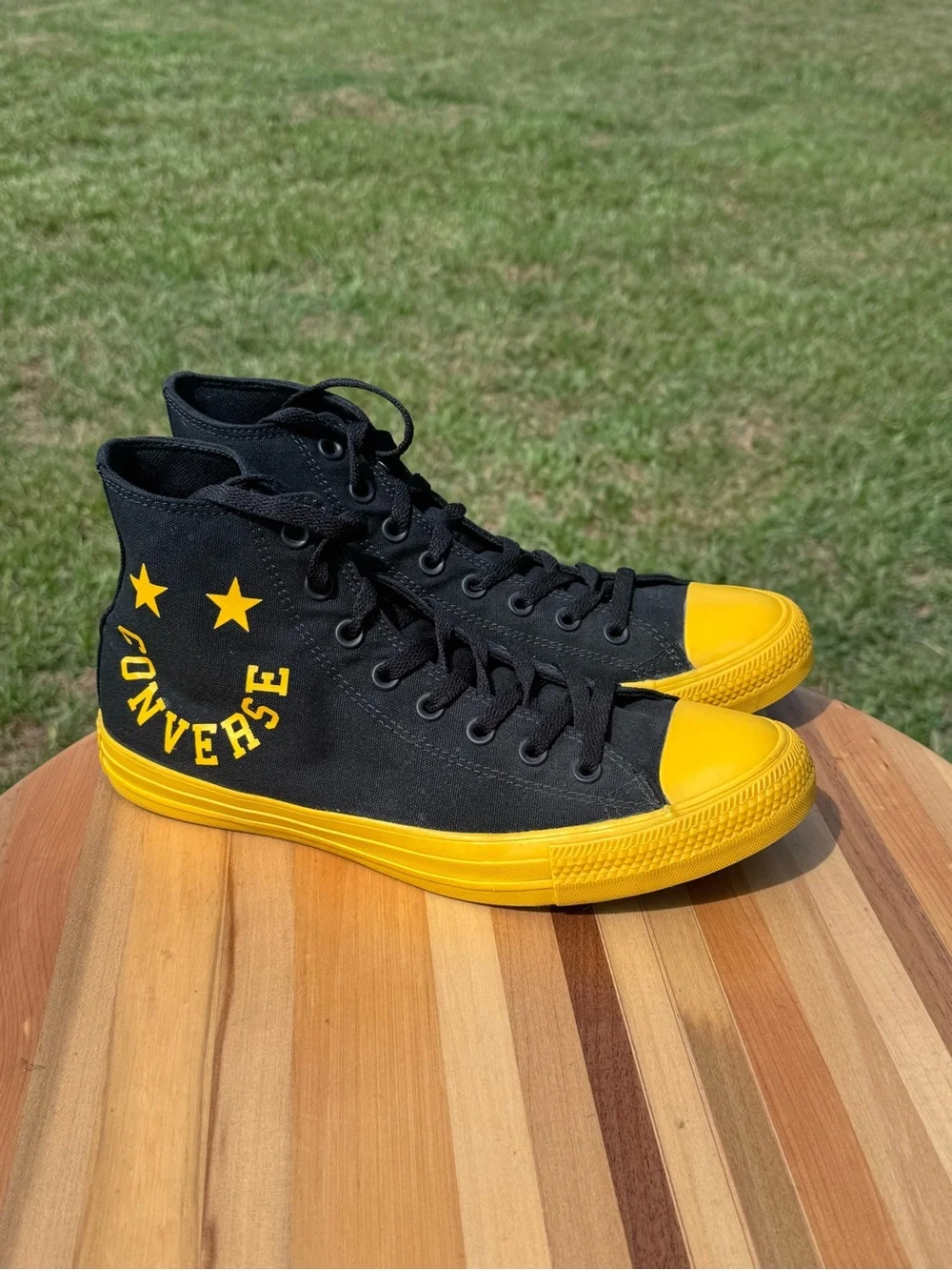 Unisex Converse Chuck Taylor Smiley High-Top Sneakers in Black & Yellow